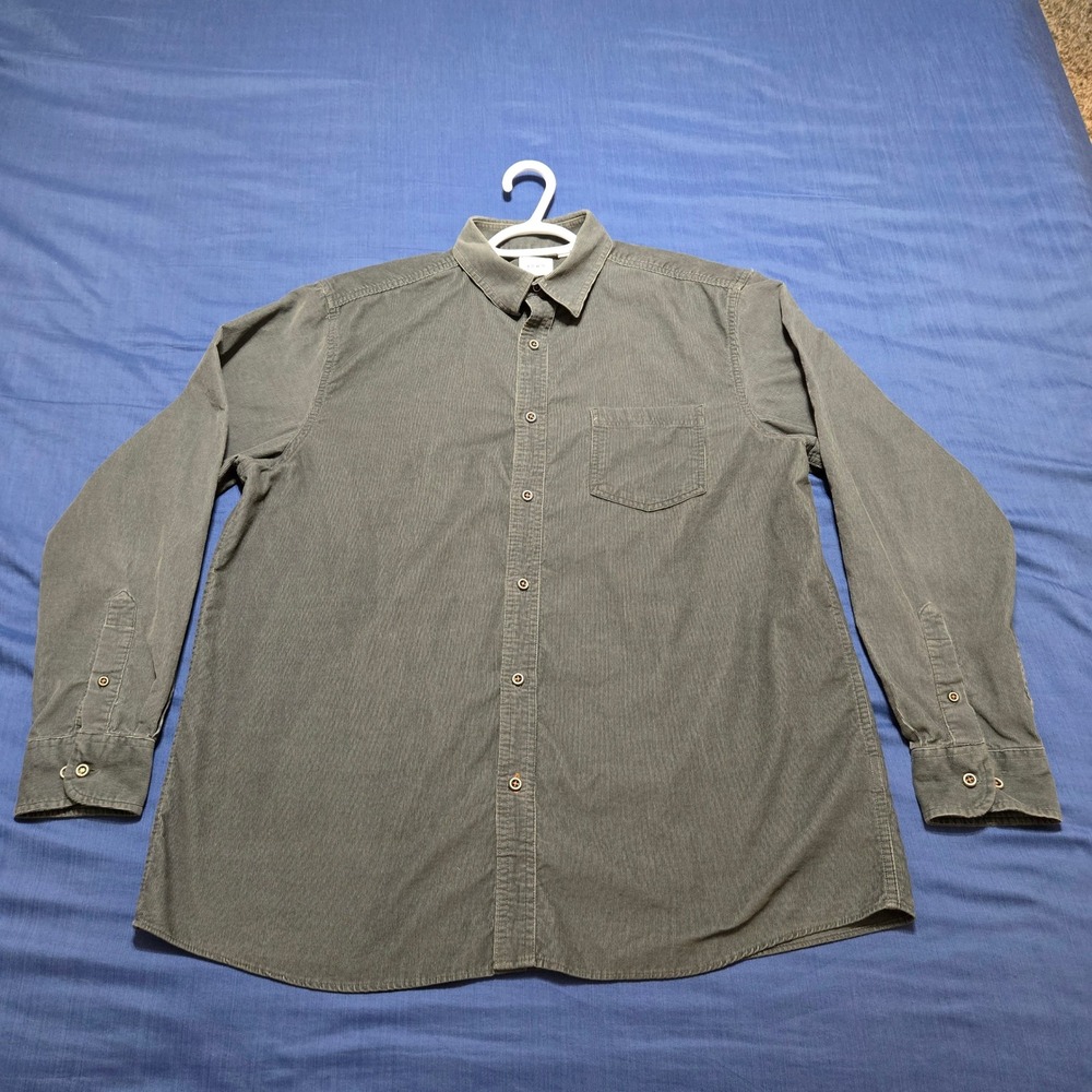 ROWM Corduroy Button Down Shirt Mens Large Gray Excellent Long Sleeve Cotton